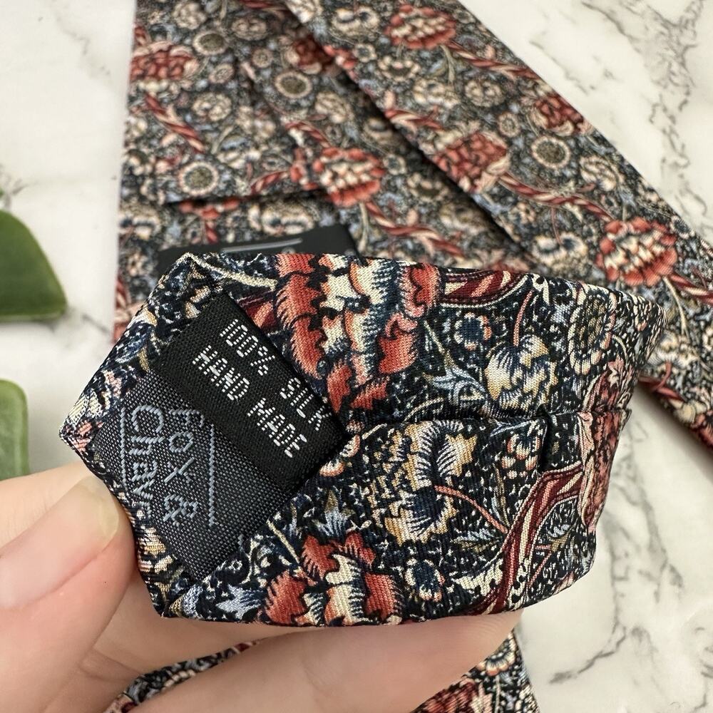 Fox & Chave Mens Silk Neck Tie Pink Tan Paisley Floral England Wide - Picture 5 of 5